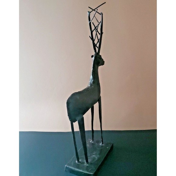Brutalist Metal Sculpture, Figural Primitive Reindeer Elk Buck Wild Game Animal - Picture 8 of 11